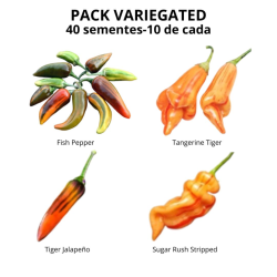 PACK Variegated 4 Varieties: Sugar Rush, Tangerine, Jalapeño and Fish Pepper