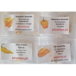 PACK VII Sol Amarelo: Scorpion, Jolokia, Habanero, Aji 40 sementes