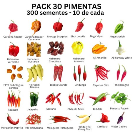 Paquet de 30 Piments 300 graines Carolina Reaper Moruga Scorpion Bhut Jolokia Paquet de 30 Piments Variétés