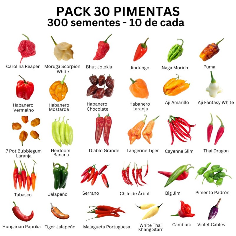 Kit 30 Chiles Picantes 300 semillas 30 semillas cada Kit 30 Chiles Picantes 300 semillas 30 semillas cada