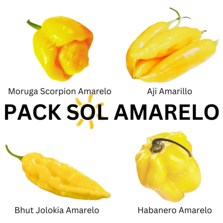 PACK Yellow Sun - 40 Chili Seeds | Scorpion, Jolokia, Habanero, Aji