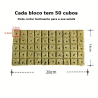 100 Cubos de lã de rocha com 2,5 x 2,5 x 2,5 cm, divididos em 2 blocos de 50 Cubos cada.
